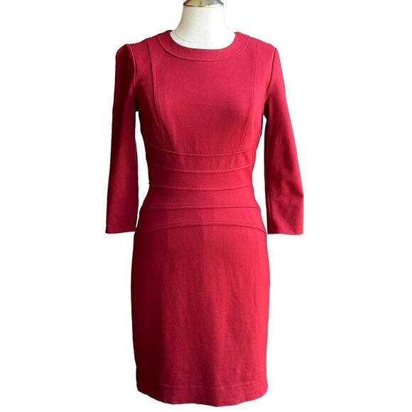 Women's Tahari ASL Red Knit Long Sleeve Special Occasion Career Sheath Dress 4 - Picture 1 of 11